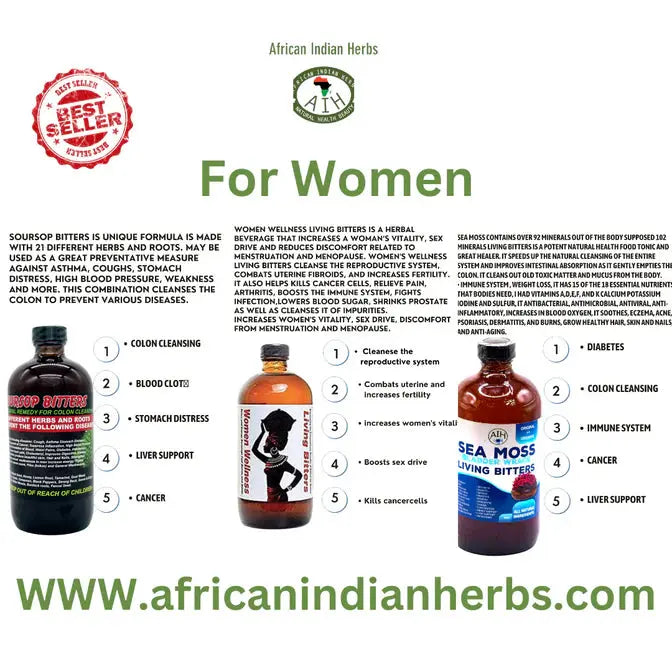 Women Wellness Living, Soursop Bitters , Sea Moss Bladder Wrack Living Bitters 16 OZ. (Pack Of 3) African Herbal Treasures